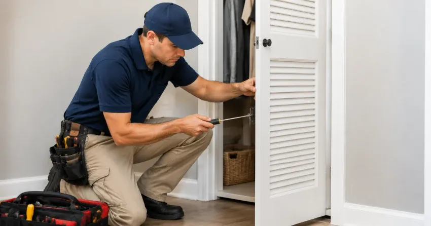 technician repairing doorbell button and wiring in Shaw Valley, St. Thomas