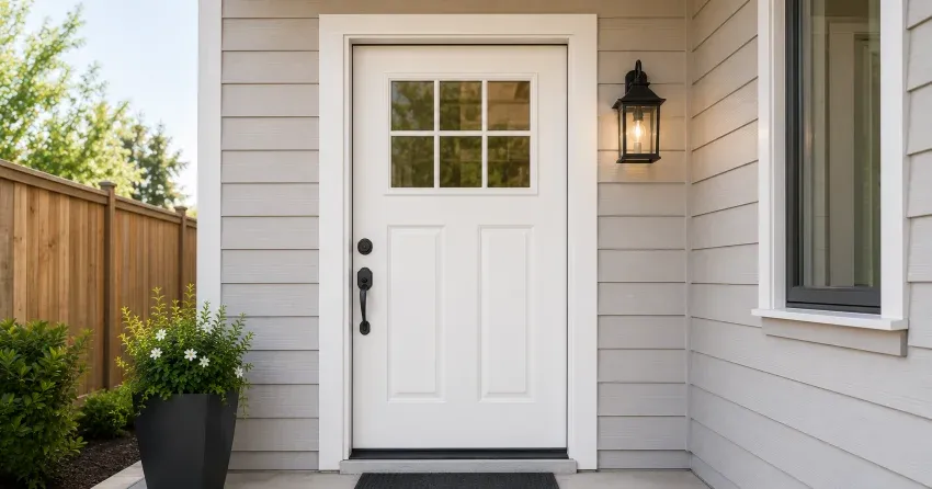 technician installing exterior door frame in Shaw Valley, St. Thomas