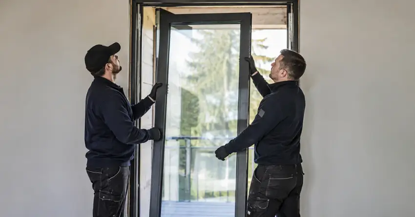 new glass panel being fitted into door frame in St. Thomas