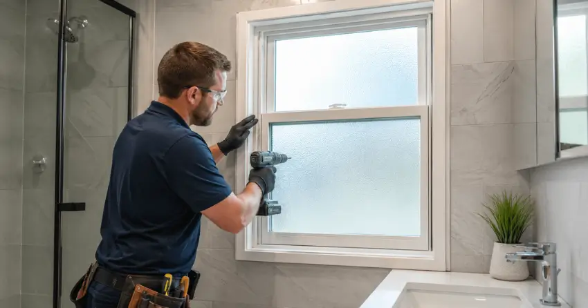 frosted glass installation bathroom window in St. Thomas