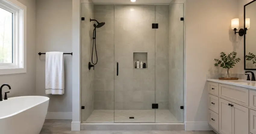 new frameless glass shower door installed in Eagle Ridge, St. Thomas