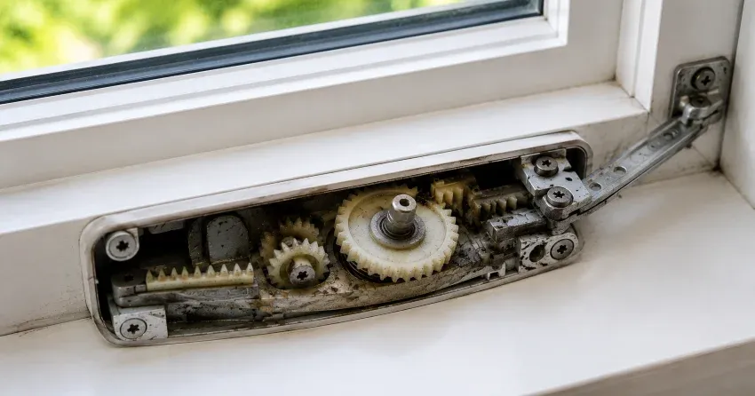 technician replacing casement window crank operator in Orchard Park Meadows, St. Thomas home
