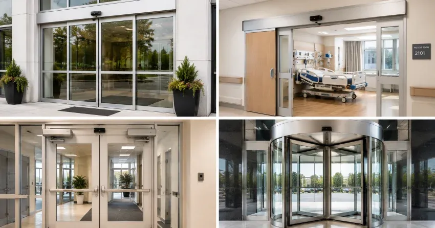 automatic door services technician completing system diagnostic in St. Thomas